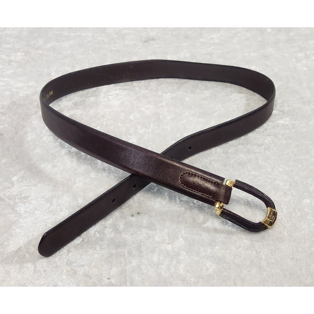 Vintage PIERRE BALMAIN Mens Dress Brown Leather Belt w Gold-Tone Buckle-Size 32